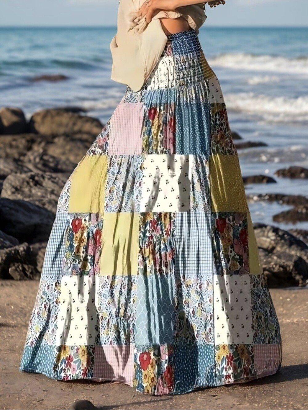 Women'S Summer Fall Casual Design High-Waist Half Skirt, Elastic Waist Floral